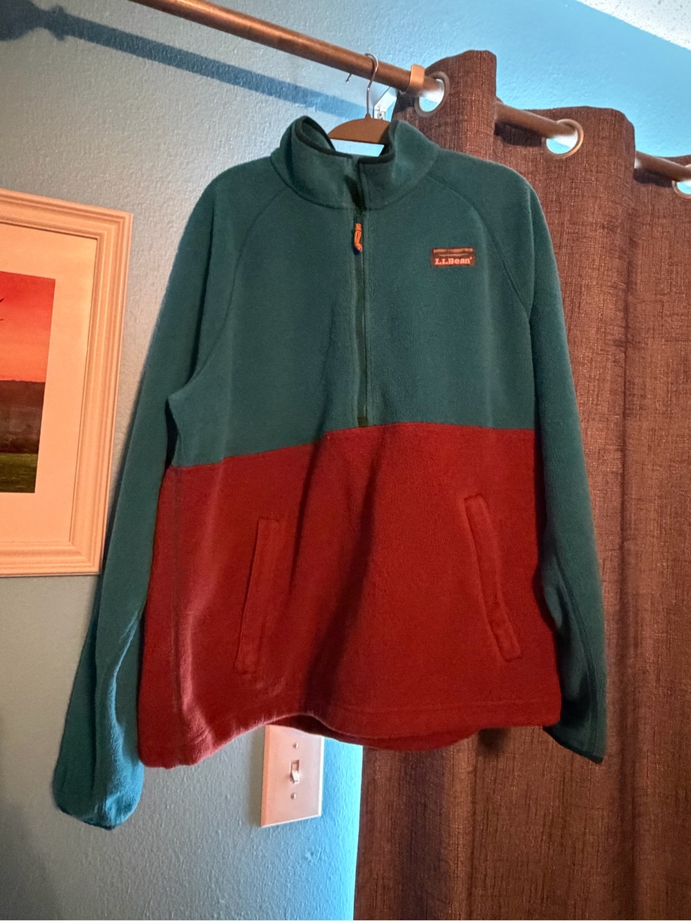 L.L. Bean Colorblock Quarter-Zip Fleece Pullover.